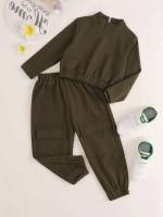 Long Sleeve Casual Army Green Kids Clothing 2463