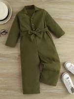 Long Sleeve Long Plain Collar Toddler Girl Jumpsuits 8122