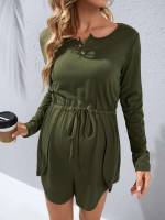 Round Neck Army Green Long Sleeve Casual Maternity Jumpsuits 6560