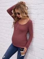 Scoop Neck Long Sleeve Army Green Rib-Knit Maternity 762