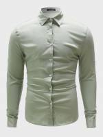 Long Sleeve Plain Army Green Men Shirts 9793