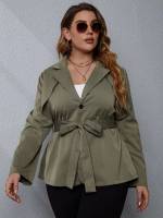 Belted Lapel Regular Plus Size Coats 806