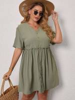 Casual Frill Knee Length Short Sleeve Plus Size Dresses 21