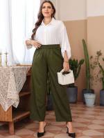  Army Green Plain Loose Plus Size Pants 6411