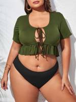 Army Green Sexy Scoop Neck Plus Size Beachwear 1323