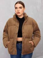 Stand Collar Casual Regular Long Sleeve Plus Size Winter Coats 9888