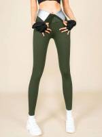 Cropped  Army Green Women Active Bottoms 359