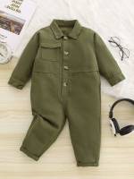 Army Green Long Sleeve Plain Toddler Boy Jumpsuits 5927