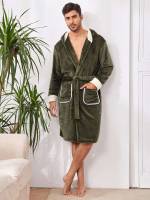  Belted Hooded Army Green Men Loungewear Robes 8388