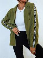 Hooded Long Sleeve Regular Fit Letter Women Coats 940