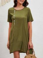 Army Green Casual Plain Short Women Dresses 2102
