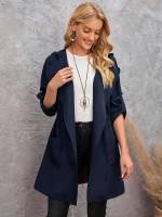 Short Drawstring Hooded Regular Fit Women Coats 3769