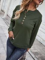 Button Casual Regular Plain Women Clothing 4389