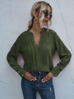  Army Green Long Sleeve Casual Women Tops, Blouses  Tee 951