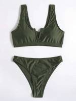  Army Green V Wired Women Beachwear 7341