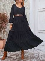 Army Green Long Sleeve Boho Long Women Dresses 8721