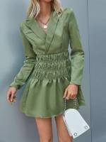 Army Green Plain Short Women Dresses 8208