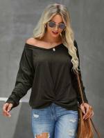 Plain Casual Long Sleeve V neck Women Clothing 8861