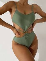 Elegant Army Green Spaghetti Strap Women Beachwear 9886