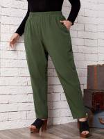  Casual Army Green Regular Fit Plus Size Bottoms 1933