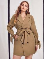 Long Sleeve Army Green Elegant Plus Size Trench Coats 7341