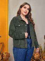 Army Green Collar Regular Plus Size Denim Jackets 9561