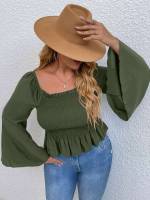  Plain Shirred Plus Size Blouses 8315