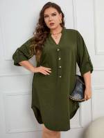 Short Loose Plain Casual Plus Size Dresses 1481