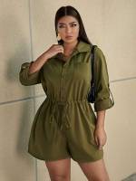 Regular Fit Button Collar Long Sleeve Plus Size Jumpsuits  Bodysuits 7677