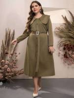  Peter Pan Collar Belted Casual Plus Size Trench Coats 3363