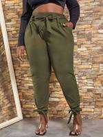  Cropped Army Green Plain Women Plus Clothing 5388