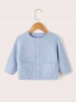 Plain Casual Baby Blue Round Neck Baby Knitwear 2538