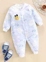 Baseball Collar Long Patched Baby Blue Baby Clothing 8734