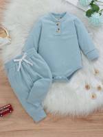  Baby Blue Casual Baseball Collar Baby Sets 5725