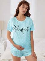  Baby Blue Short Sleeve Round Neck Maternity Lingerie  Loungewear 4579