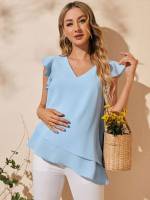 Plain Regular Cap Sleeve Maternity Tops 5096