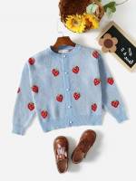 Button Front Long Sleeve Round Neck Regular Girls Cardigans 2854