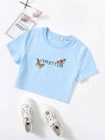  Casual Round Neck Butterfly Girls T-Shirts 4629