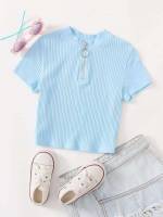 Short Sleeve Crop Baby Blue Girls Clothing 1349