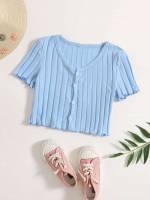 Baby Blue Crop Casual Cap Sleeve Kids Clothing 6179