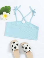 Plain Knot Crop Baby Blue Girls Clothing 3910