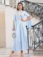 Baby Blue Belted Round Neck Kaftan  Jalabiya 7183