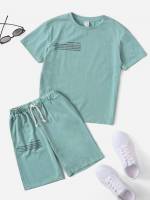 Round Neck Slogan Baby Blue Boys Clothing 5012