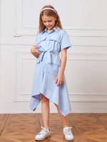 Baby Blue Knee Length Short Sleeve Regular Fit Girls Clothing 4601