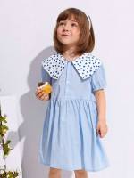 Baby Blue Knee Length Collar Kids Clothing 771