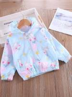 Baby Blue Casual Hooded Toddler Girls Outerwear 5697