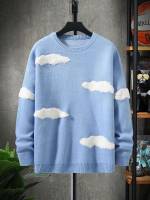 Baby Blue Regular Fit Round Neck Men Knitwear 461