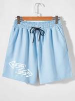  Drawstring Baby Blue Preppy Men Shorts 333