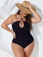 Elegant Drawstring Halter Plus Size Beachwear 215