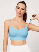  Spaghetti Strap Baby Blue Plain Women Activewear 1977